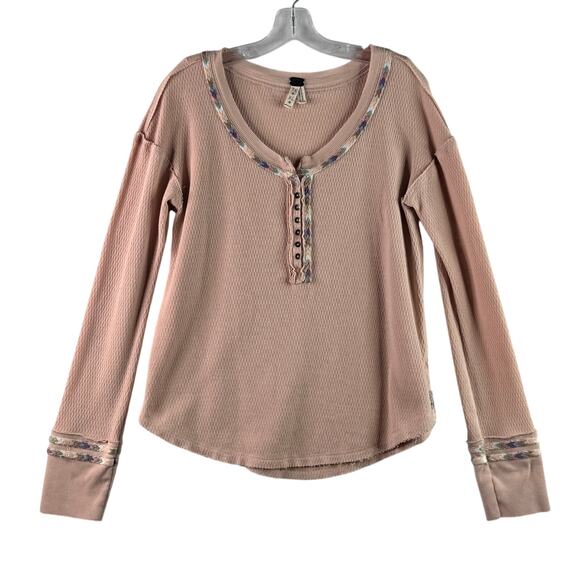 Free People Tops - Free People We the Free Rainbow Thermal Shirt Long Sleeve Henley Rose Womens XL